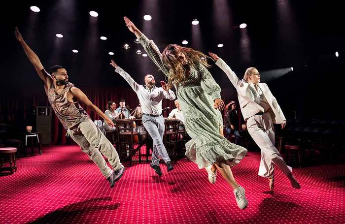 Cast of Lay Down Your Burdens by the Rhiannon Faith Company at the Pit, Barbican Centre, London. Photo: Foteini Christofilopoulou
