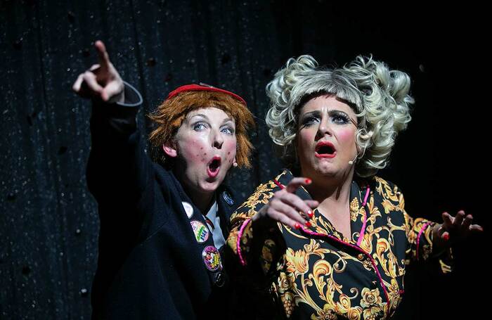 Julie Wilson Nimmo and Louise McCarthy in Aganeza Scrooge at Tron Theatre, Glasgow. Photo: Eoin Carey