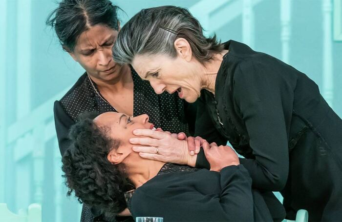 Rosalind Eleazar, Thusitha Jayasundera and Harriet Walter in The House of Bernarda Alba at the National Theatre, London. Photo: Marc Brenner Rosalind Eleazar, Thusitha Jayasundera and Harriet Walter in The House of Bernarda Alba at the National Theatre, London. Photo: Marc Brenner