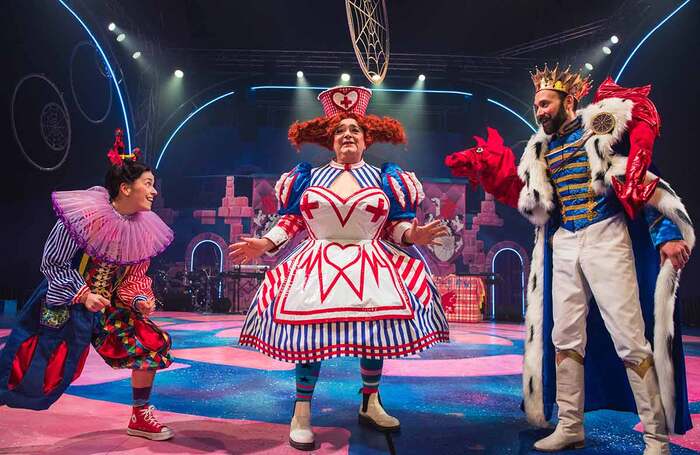 Celia Cruwys-Finnigan, Phylip Harries and Dan Bottomley in Sleeping Beauty at Theatr Clywd, Wales. Photo: Andrew AB Photography