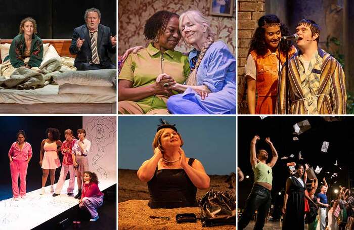 Clockwise: Bedbound; Es & Flo; Housemates; The Faggots and Their Friends Between Revolutions; Happy Days; We Could All Be Perfect. Photos: Marcin Lewandowski/Kirsten McTernan/Mark Douet/Tristram Kenton/Pat Redmond/Becky Payne