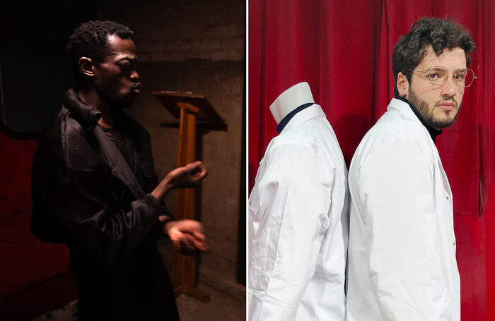 Jordan Ajadi in Bacchanlia at the Crypt, London; Jack Aldisert in The Manikins: A Work in Progress Royal Central School of Speech and Drama, London. Photos: Ivy Corbin/Anna Niamh Gorman