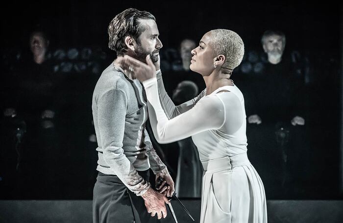David Tennant and Cush Jumbo in Macbeth at the Donmar Warehouse, London. Photo: Marc Brenner