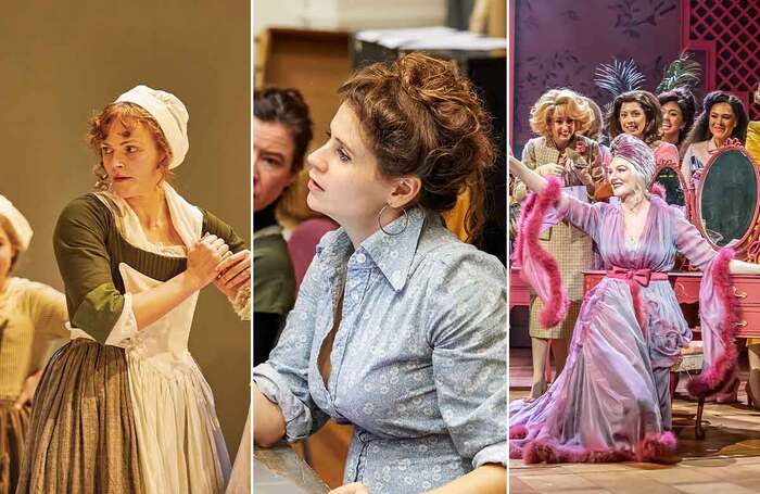 Maxine Peake in The Welkin at the National Theatre, London; Lucy Kirkwood in The Welkin rehearsals; Katherine Kingsley in The Witches at the National Theatre. Photo: Brinkhoff-Moegenburg/Marc Brenner