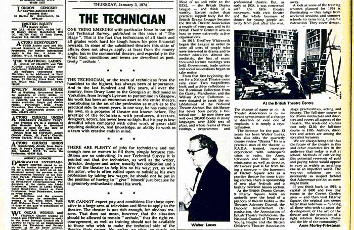 Clipping from the January 3, 1974 issue of The Stage Clipping from the January 3, 1974 issue of The Stage