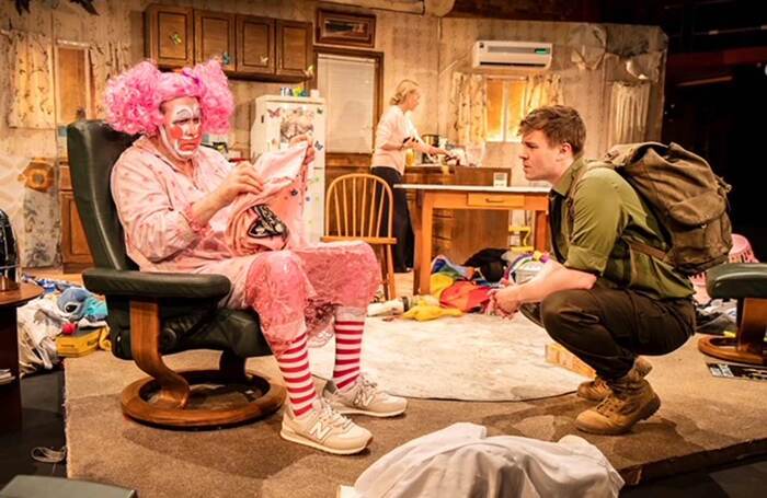 Simon Startin, Steffan Cennydd and Felicity Huffman in Hir at Park Theatre, London. Photo: Pamela Reith