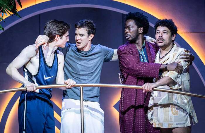 Brandon Bassir, Luke Thompson, Abiola Owokoniran and Eric Stroud in Love's Labour's Lost at the Royal Shakespeare Theatre, Stratford-upon-Avon. Photo: Johan Persson