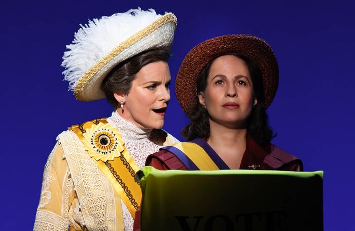 Jenn Colella and Shaina Taub in Suffs at Music Box Theatre, New York. Photo: Joan Marcus