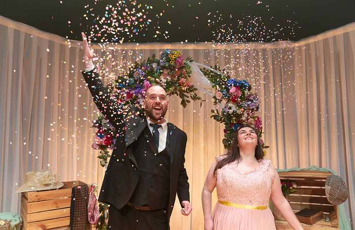 Mared Llywelyn and Mark Henry Davies in Parti Priodas at the Sherman Theatre, Wales. Photo: Mark Douet