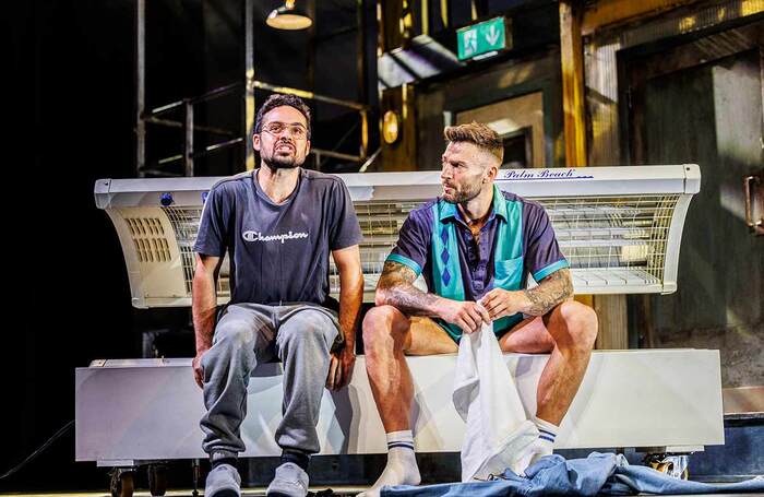 Nicholas Prasad and Jake Quickenden in The Full Monty at the Marlowe, Canterbury. Photo: Ellie Kurttz