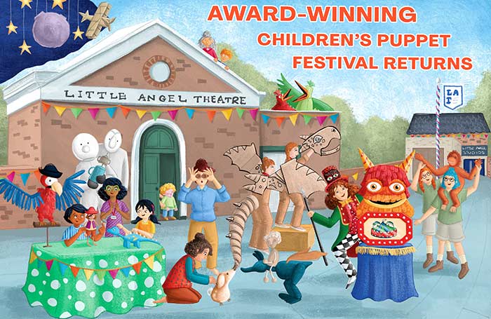 Promotional image for Little Angel's 2024 puppet festival, Illustrated by Amberin Huq Promotional image for Little Angel's 2024 puppet festival, Illustrated by Amberin Huq