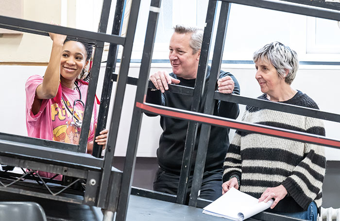 Shalisha James-Davis, Tony Hirst and Julie Hesmondhalgh in rehearsal for Punch. Photo: Marc Brenner