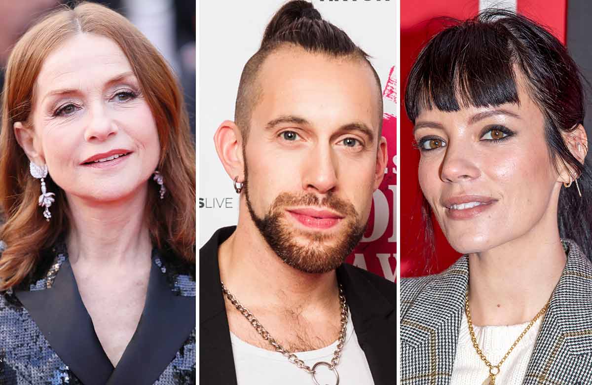 Isabelle Huppert, David Cumming and Lily Allen. Photos: Shutterstock/Alex Brenner