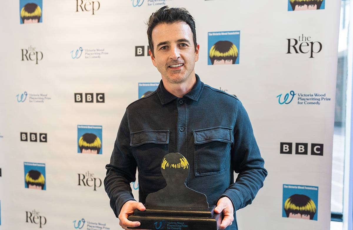 Playwright Eugene O'Hare with his Victoria Wood Playwriting Prize for Comedy. Photo: Kris Askey