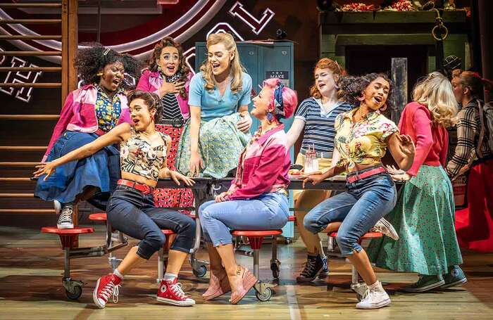 The cast of Grease at Dominion Theatre, London. Photo: Marc Brenner The cast of Grease at Dominion Theatre, London. Photo: Marc Brenner