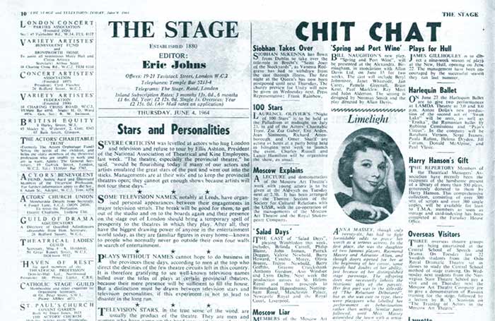 Clipping from The Stage edition of June 4, 1964