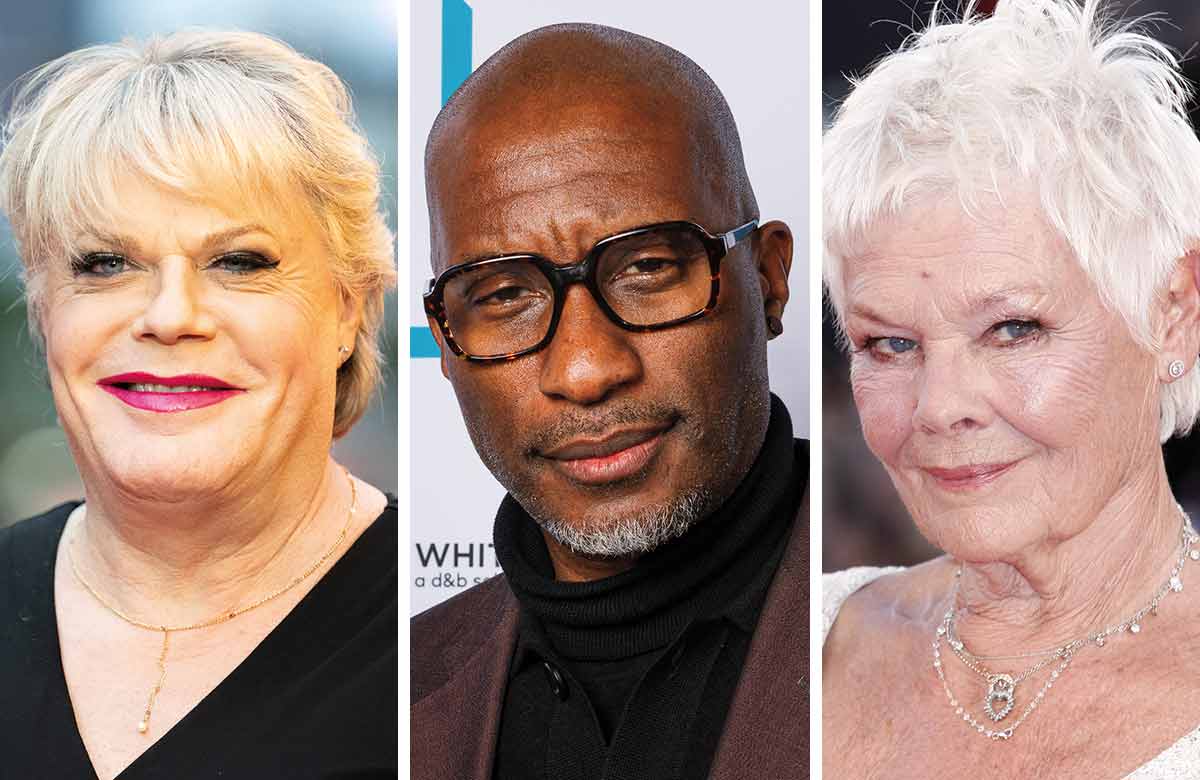 Eddie Izzard, Clint Dyer and Judi Dench. Photos: Shutterstock/Alex Brenner