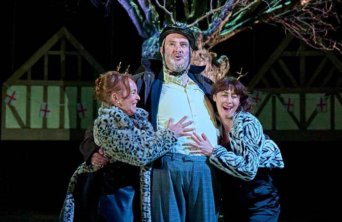 Samantha Spiro, John Hodgkinson and Siubhan Harrison in The Merry Wives of Windsor at Royal Shakespeare Theatre, Stratford-upon-Avon. Photo: Manuel Harlan