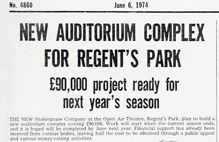 Clipping from The Stage edition of June 6 1974