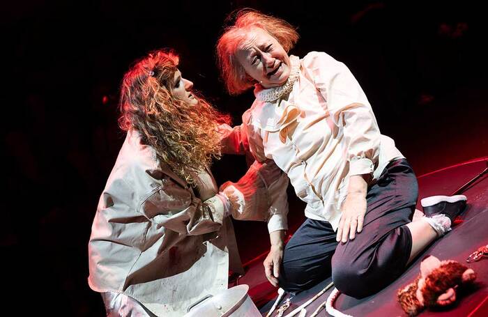 Athena Maria and Kim Teresa (KT) Marsh in The Trials and Passions of Unfamous Women at Brixton House, London. Photo: Ellie Kurttz