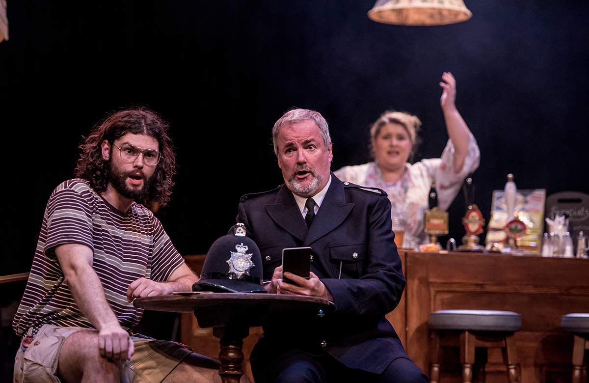Theo Perry, Richard Woodall and Elizabeth Findon in The Boatswain&rsquo;s Mate at Pavilion Arts Centre, Buxton International Festival. Photo: Genevieve Girling