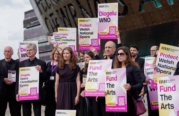 Musicians’ Union members in the Welsh National Opera orchestra demonstrate at the Wales Millennium Centre on June 20, 2024. Photo: Alistair Heap/PA Media Assignments