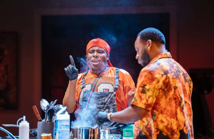 Olisa Odele and Simon-Anthony Rhoden in The Hot Wing King at the National Theatre, London. Photo: Helen Murray