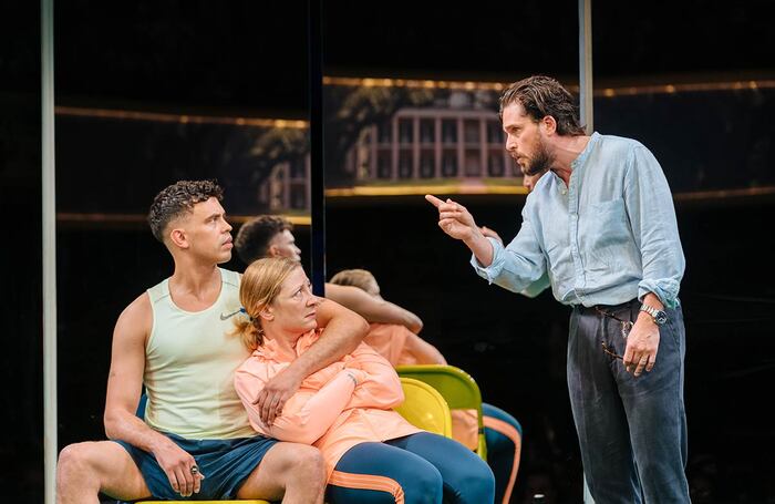 Aaron Heffernan, Annie McNamara and Kit Harington in Slave Play at No&euml;l Coward Theatre. Photo Helen Murray