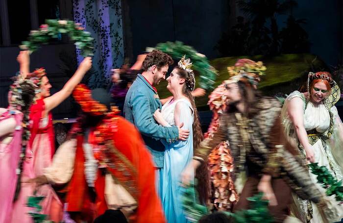 The cast in Acis and Galatea at Holland Park Theatre, London. Photo: Tristram Kenton The cast in Acis and Galatea at Holland Park Theatre, London. Photo: Tristram Kenton