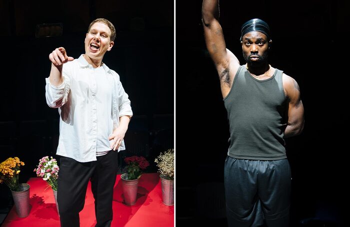 Thomas Coombes in Death of England: Michael and Paapa Essiedu in Death of England: Delroy at @sohoplace, London. Photo: Helen Murray