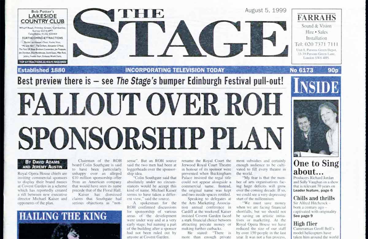 Front page of the August 5, 1999 edition of The Stage Front page of the August 5, 1999 edition of The Stage