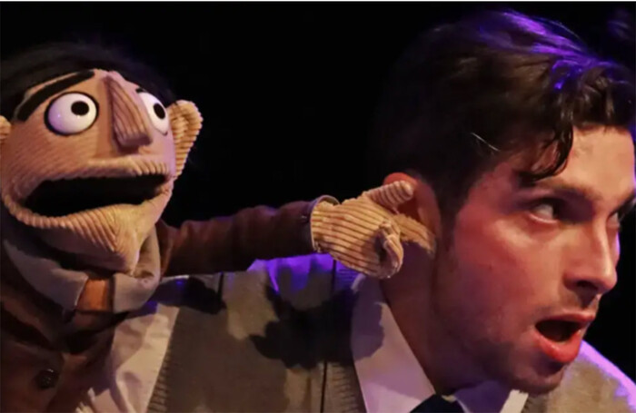 Blake du Bois in Kafka&rsquo;s Metamorphosis: The Musical! With Puppets! at Pleasance Courtyard, Edinburgh. Photo: Matthew Turner