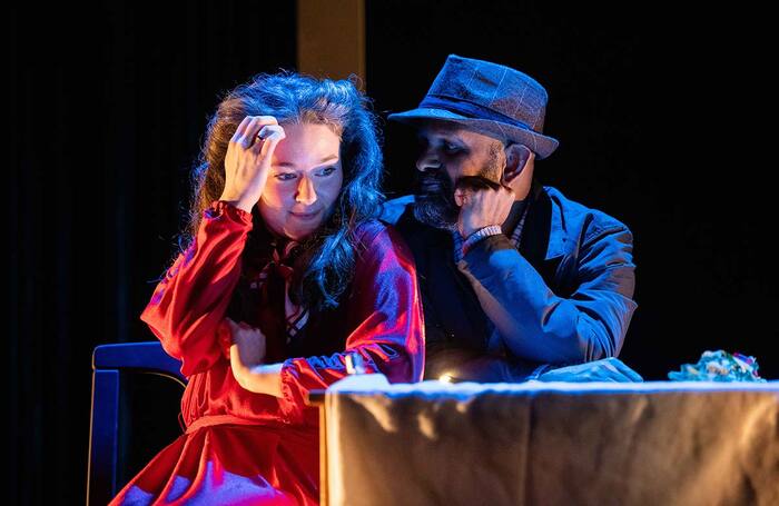 Ramesh Meyyappan and Amy Kennedy in Love Beyond at Assembly George Square, Edinburgh. Photo: Tommy Ga-Ken Wan