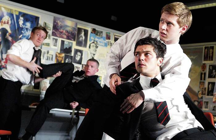 Jamie Parker, Russell Tovey, Dominic Cooper and Samuel Barnett in the original production of The History Boys at the National Theatre in 2004. Photo: Tristram Kenton