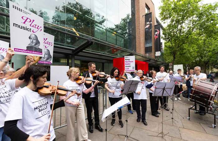 Protesters campaigning outside a Northern Ballet performance last year over the use of recorded music in performances. Photo: David Parry