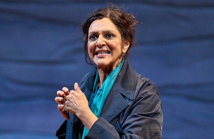 Meera Syal in A Tupperware of Ashes at the Dorfman Theatre, National Theatre, London. Photo: Manuel Harlan