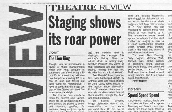 Clipping from The Stage edition of October 21, 1999 Clipping from The Stage edition of October 21, 1999