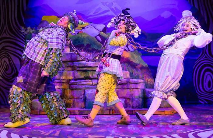 Dyfrig Morris, Rachel Bird and James Stirling in The Baddies at Royal Lyceum Theatre, Edinburgh. Photo: Jess Shurte