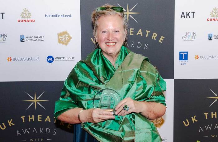 Jenny Sealey with her prize for outstanding contribution to British theatre at the UK Theatre Awards 2024. Photo: Danny Kaan