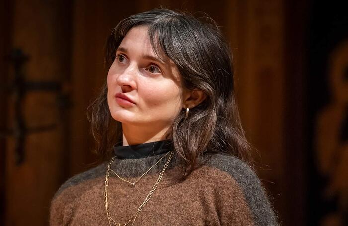 Ruby Bentall in rehearsals for All’s Well That Ends Well at the Sam Wanamaker Playhouse, London. Photo: Marc Brenner