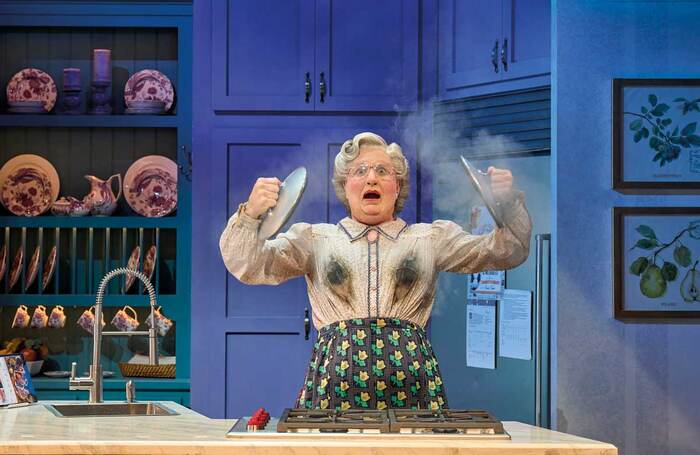 Gabriel Vick in Mrs Doubtfire at the Shaftesbury Theatre. Photo: Manuel Harlan