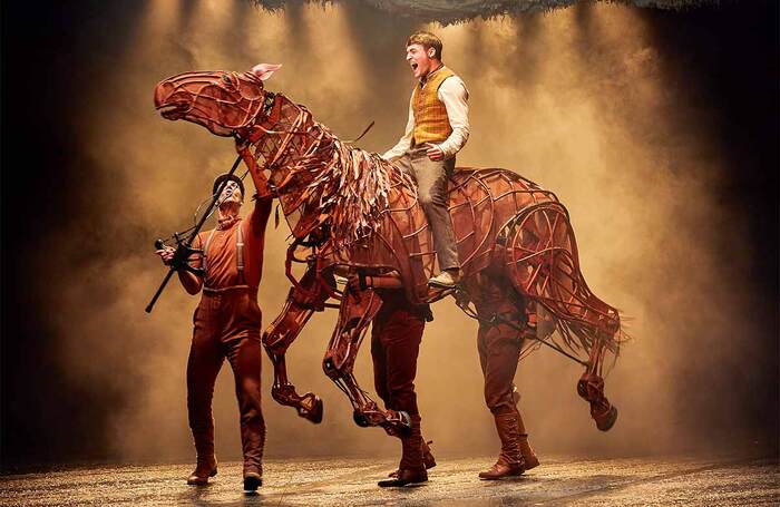 Thomas Dennis, Tom Stacy, Lucas Button and Lewis Howard in the NT's 2017-2018 touring production of War Horse. Photo: Brinkhoff-Mögenburg