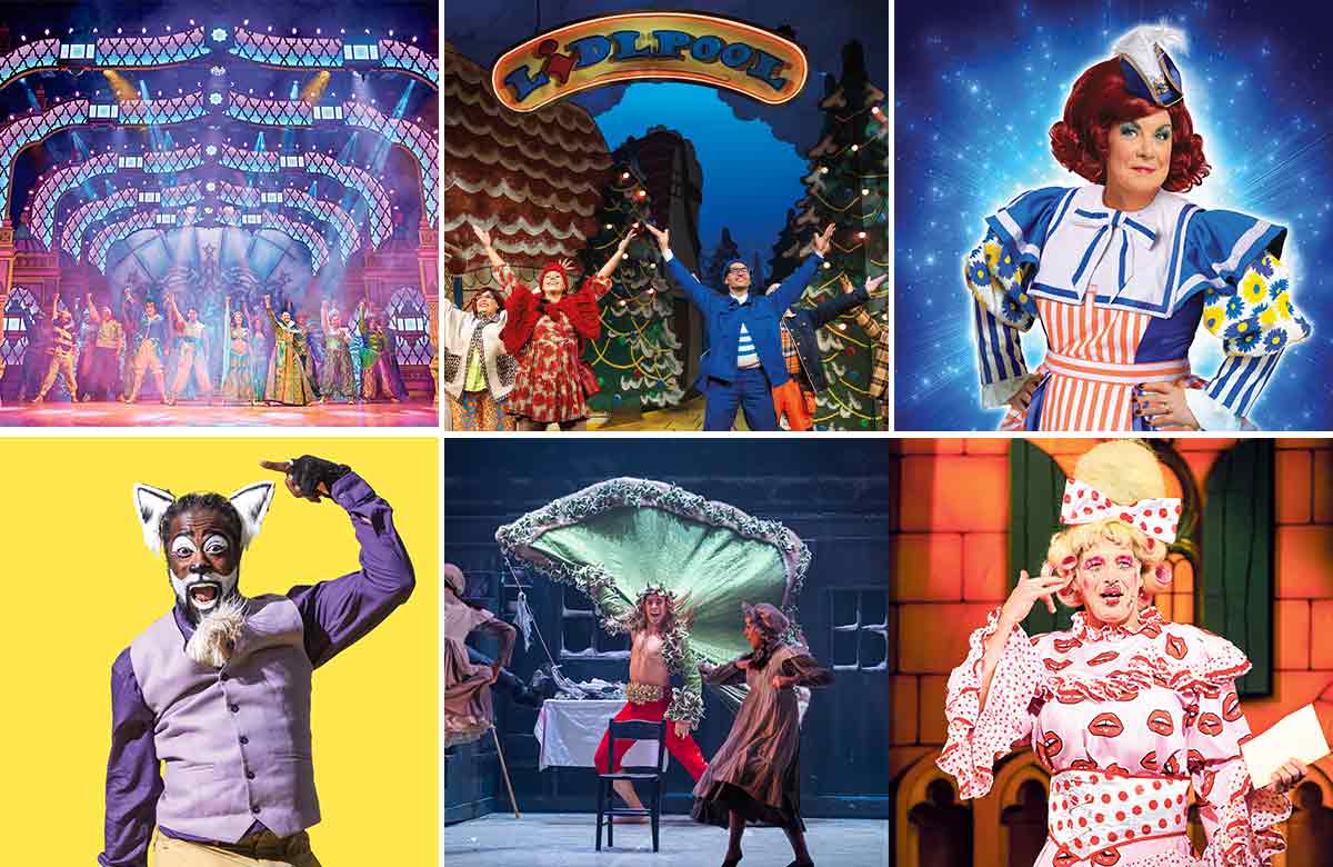 Clockwise from top left: Aladdin, Marlowe Theatre, Scouse Red Riding Hood, Liverpool Royal Court, Elaine C Smith, Alan McHugh, A Christmas Carol, Sheffield Lyceum and Kat B. Photos: Manuel Harlan/Atanas Paskalev/Richard Frew/Tristram Kenton/Peroue