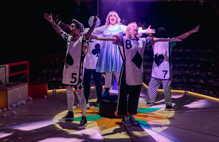 Milton Lopes, Noah Olaoye, Helen Carter, Martha Godber and Kelise Gordon-Harrison in Alice in Wonderland at Shakespeare North Playhouse, Prescott. Photo: Patch Dolan