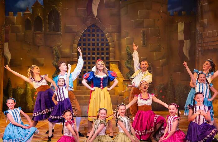 The cast of Snow White and the Seven Dwarfs at the Theatre Royal Bath. Photo: Freia Turland