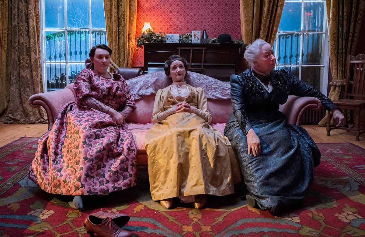 Roseanna Purcell, Bairbre Ní Chaoimh and Marie Mullen in The Dead at Newman House, Museum of Literature Ireland, Dublin. Photo: Patrick Redmond