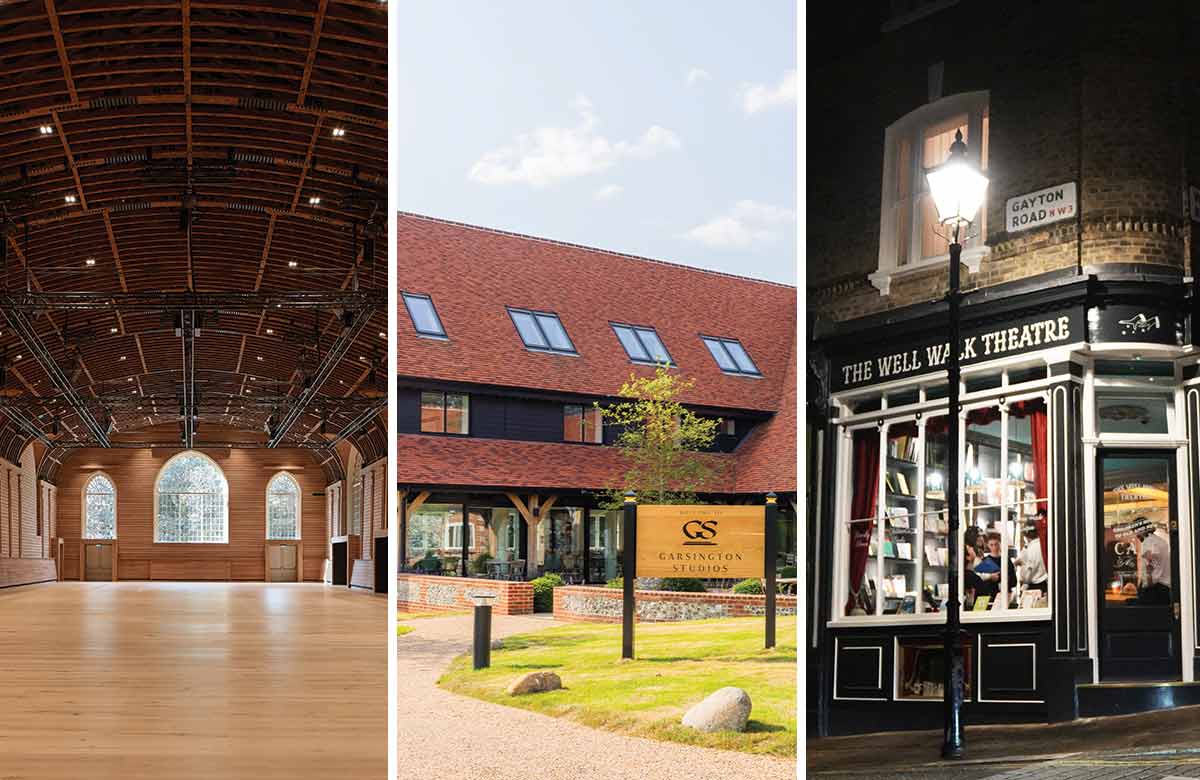 Building of the Year nominees: Brighton Dome Corn Exchange and Studio Theatre; Garsington Opera’s Garsington Studios; and The Well Walk Theatre, London