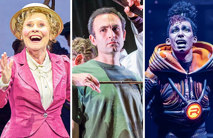 Imelda Staunton in Hello, Dolly!; Khalid Abdalla in Mnemonic; and Jeevan Braich in Starlight Express. Photos: Manuel Harlan/Tristram Kenton/Pamela Raith