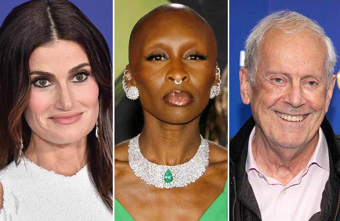 Idina Menzel, Cynthia Erivo and Gyles Brandreth. Photos: Shutterstock