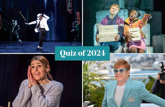 Clockwise from top left: MJ the Musical; Sam Tutty and Dujonna Gift in Two Strangers (Carry a Cake Across New York); Elton John; Suranne Jones. Photos: Matthew Murphy; Marc Brenner; Featureflash Photo Agency/Shutterstock; Tristram Kenton